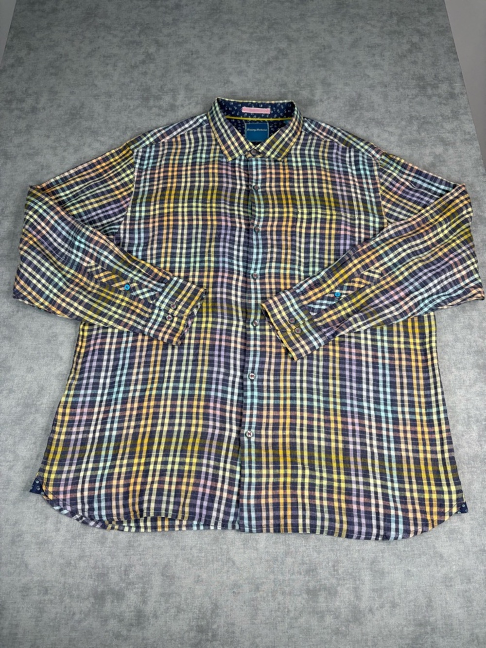 Tommy Bahama Linen Shirt XXL Plaid Long Sleeve Button Up Men